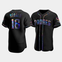 Men's San Diego Padres #18 Austin Hedges Black Authentic Golden Edition Holographic Jersey