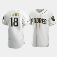 Men's San Diego Padres #18 Austin Hedges White Golden Edition Authentic Jersey Men's San Diego Padres #18 Austin Hedges White Golden Edition Authentic Jersey