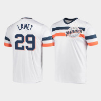 Men's San Diego Padres Dinelson Lamet White Cooperstown Collection V-Neck Jersey
