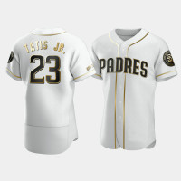 Men's San Diego Padres #23 Fernando Tatis Jr. White Golden Edition Authentic Jersey Men's San Diego Padres #23 Fernando Tatis Jr. White Golden Edition Authentic Jersey
