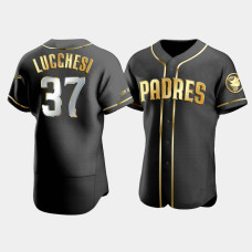 Men's San Diego Padres Joey Lucchesi #37 Black Golden Edition Authentic Jersey Men's San Diego Padres Joey Lucchesi #37 Black Golden Edition Authentic Jersey