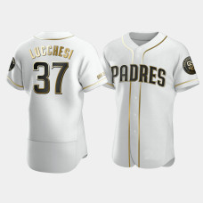 Men's San Diego Padres #37 Joey Lucchesi White Golden Edition Authentic Jersey Men's San Diego Padres #37 Joey Lucchesi White Golden Edition Authentic Jersey