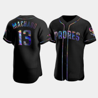 Men's San Diego Padres #13 Manny Machado Black Authentic Golden Edition Holographic Jersey Men's San Diego Padres #13 Manny Machado Black Authentic Golden Edition Holographic Jersey