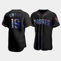 Men's San Diego Padres #19 Tony Gwynn Black Authentic Golden Edition Holographic Jersey