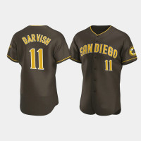 Men's San Diego Padres #11 Yu Darvish Brown Authentic Road Jersey