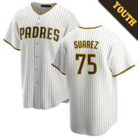 Robert Suarez #75 San Diego Padres Youth Home Jersey - White Replica Robert Suarez #75 San Diego Padres Youth Home Jersey - White Replica